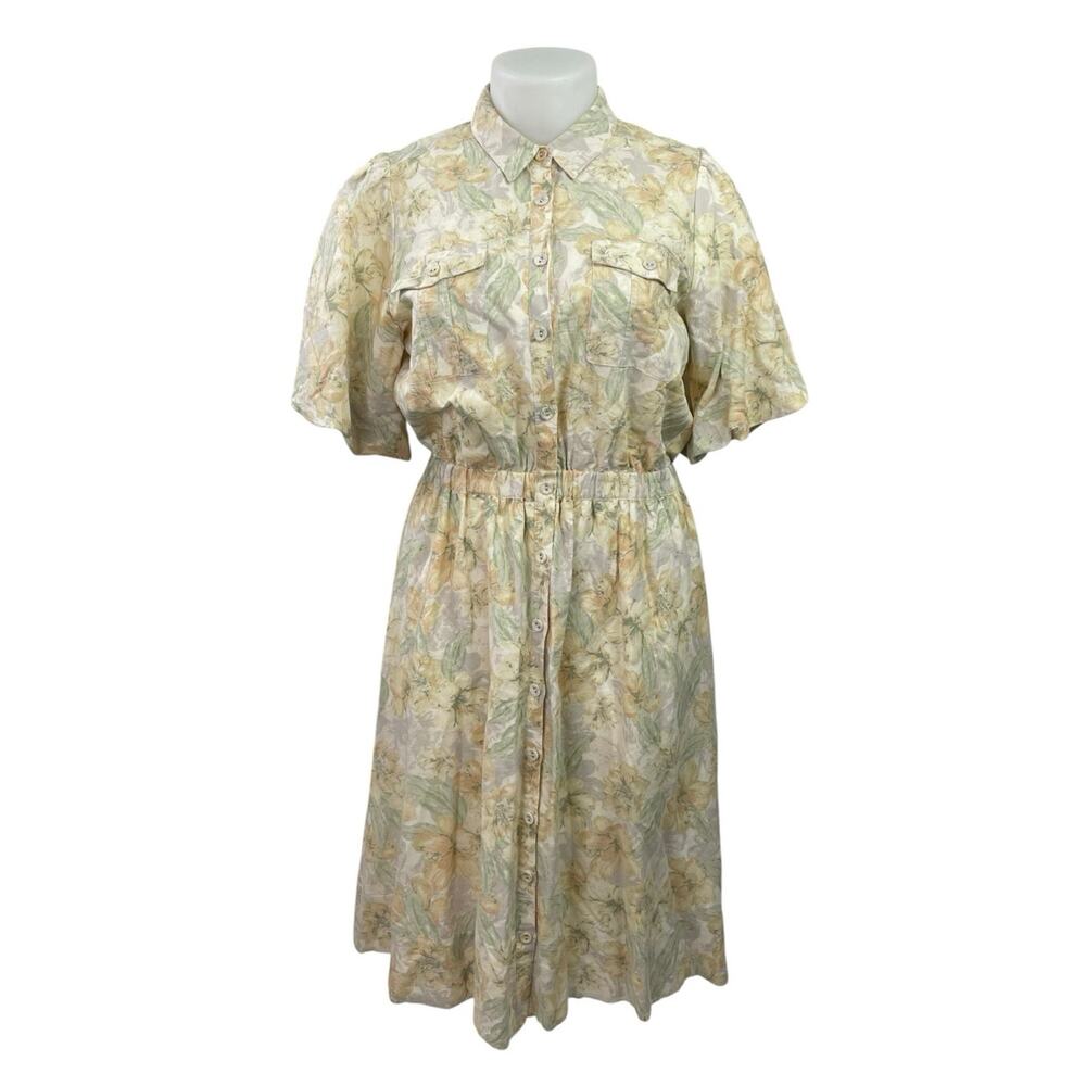 Witchery Orchid Womens Collared Puff Sleeve Button Up Midi A-Line Shirt Dress 16